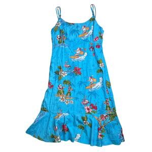 Hawaii Hangover Surfing Santa Sun Dress Sz Medium Trumpet Mermaid Hawaiian Tiki